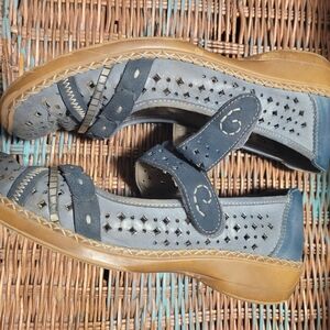 Rieker Blue and Tan Wedges